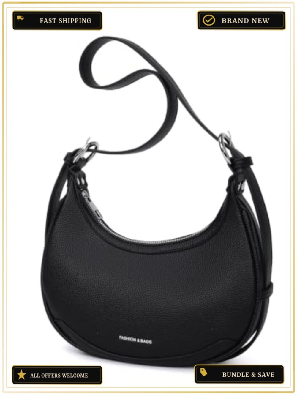 Small Crescent Hobo Handbag Faux PU Leather Shoulder Purse Crossbody